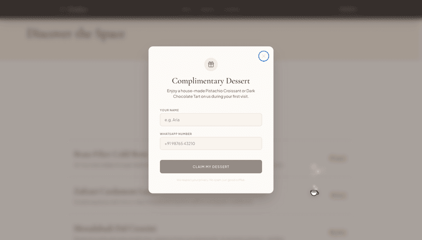Ember Café landing page