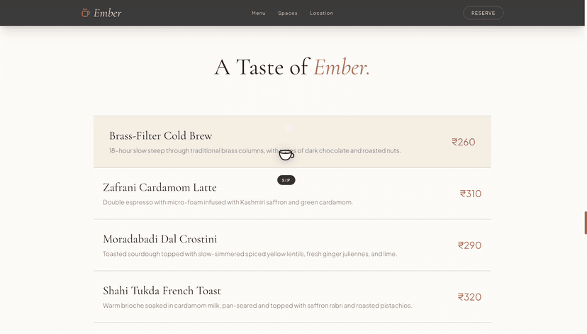 Ember Café landing page