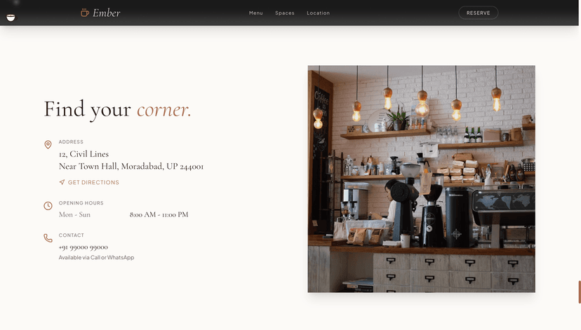 Ember Café landing page